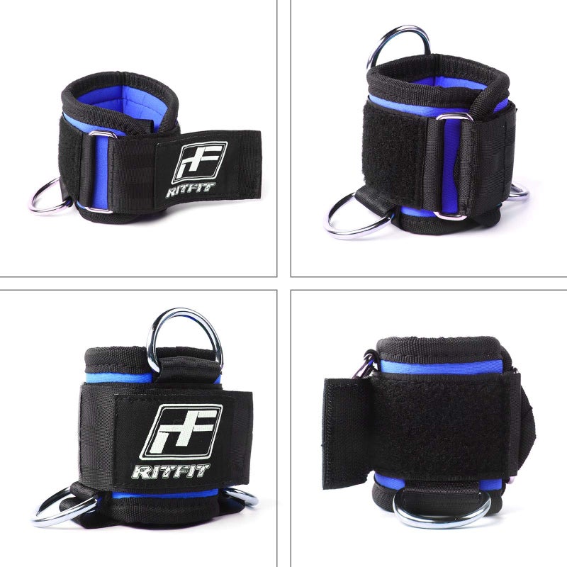 RitFit Kickback Ankle Straps Padded Ankle Strap for Cable Machine,Strong Hook and Loop,Reinforced 3 D-Ring, Adjustable Comfort fit Neoprene - Premium Ankle Cuffs to Enhance Abs, Glute & Leg Workouts - Image 2